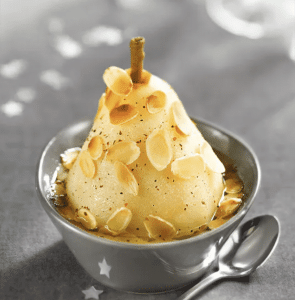Poire au sirop et amandes effilées