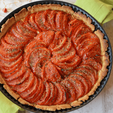 Tarte tomates, miel et amandes