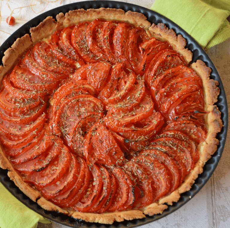 Tarte tomates, miel et amandes